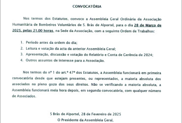 Convocatória Assembleia geral ordinária de 28 Março pelas 21H
